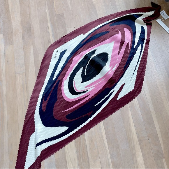 Ganni Pleated Satin Scarf in Green Swirl - Picture 8 of 9